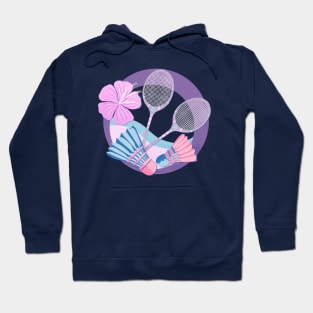 Tropical badminton badge - pastel purple and pink Hoodie